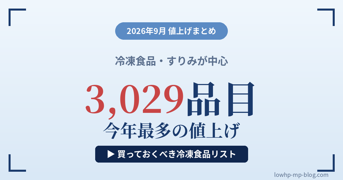 2026年9月の値上げまとめ 冷凍食品3,029品目のインフォグラフィック（今年最多の値上げ）